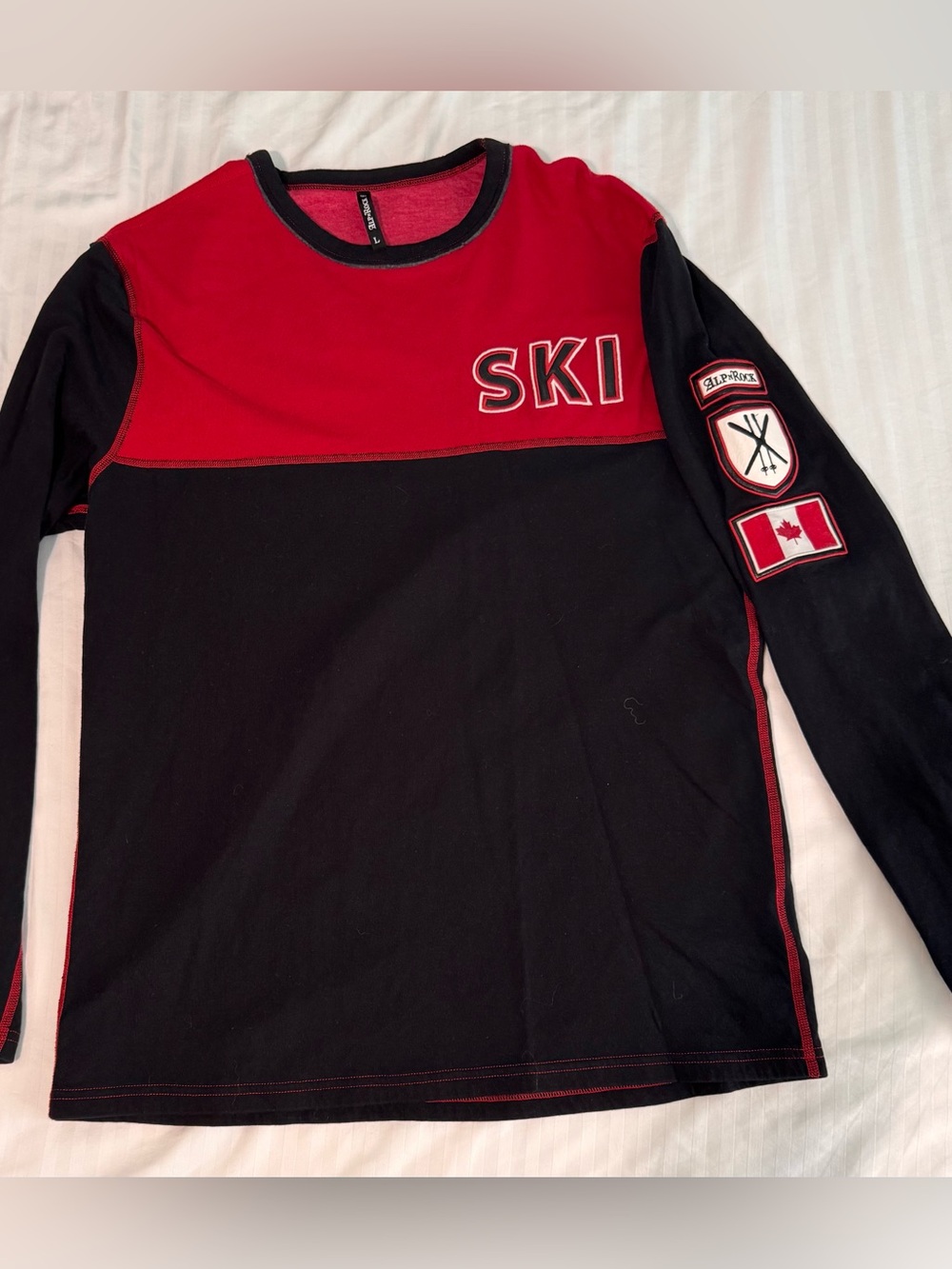 Alp N Rock Red & Black 'SKI' Patch Long Sleeve Top